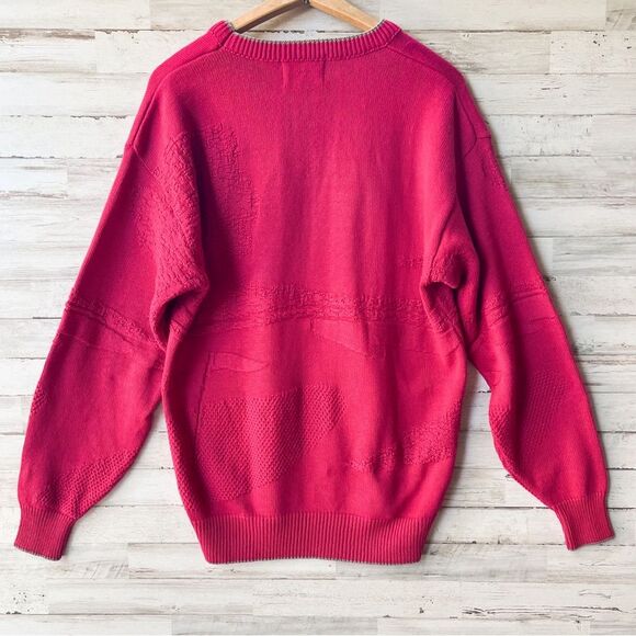 Isle of Cotton Vintage 80s 90s Mens M Golf Sweater Red V-Neck 100% Cotton Retro - Picture 5 of 12
